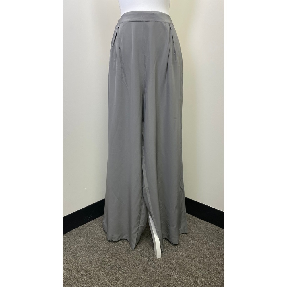 LilySilk Smooth Silk Gray Wide Leg Pants 12 Pleated High Rise Quiet Luxury